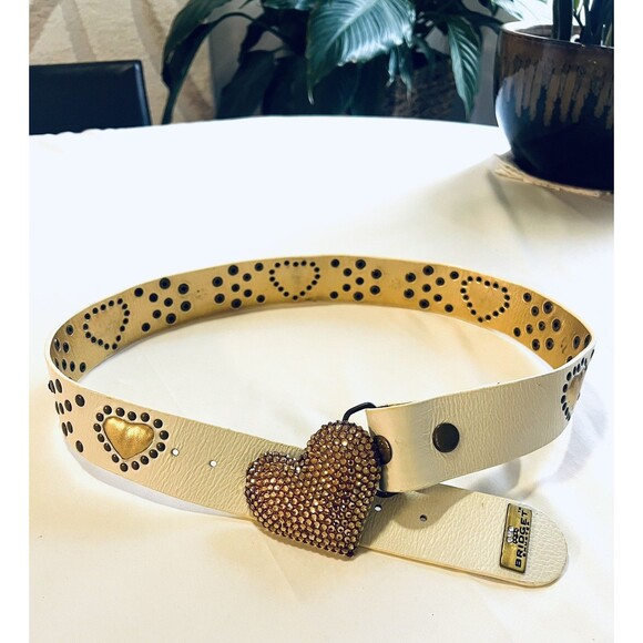 VTG Bridget Shuster Leather Belt 36 Studded Rhinestone Heart Western Y2K Glam ✨✨